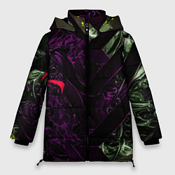 Куртка зимняя женская Фиолетовая текстура с зелеными вставками, цвет: 3D-черный