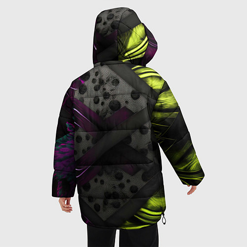 Женская зимняя куртка Темная фиолетовая текстура с листьями / 3D-Светло-серый – фото 4