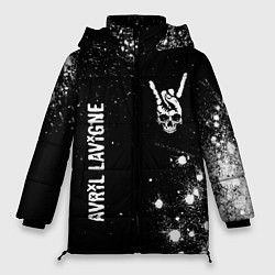Женская зимняя куртка Avril Lavigne и рок символ на темном фоне