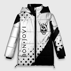 Куртка зимняя женская Bon Jovi и рок символ на светлом фоне, цвет: 3D-черный