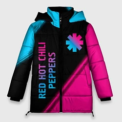 Куртка зимняя женская Red Hot Chili Peppers - neon gradient: надпись, си, цвет: 3D-черный