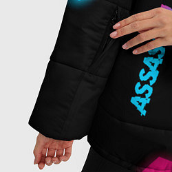Куртка зимняя женская Assassins Creed - neon gradient: надпись, символ, цвет: 3D-черный — фото 2