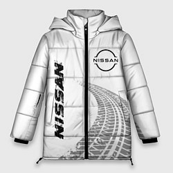 Куртка зимняя женская Nissan speed на светлом фоне со следами шин: надпи, цвет: 3D-черный