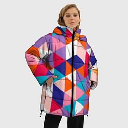 Куртка зимняя женская Ромбический разноцветный паттерн, цвет: 3D-красный — фото 2