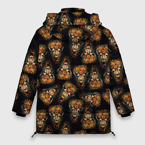 Женская зимняя куртка Паттерн жираф с цветами: арт нейросети / 3D-Черный – фото 2