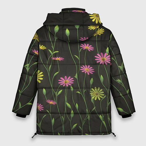 Женская зимняя куртка Полевые цветочки на темном фоне / 3D-Черный – фото 2