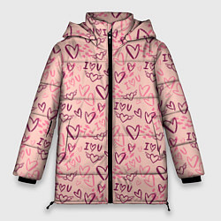 Куртка зимняя женская I love you паттерн, цвет: 3D-светло-серый