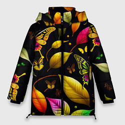 Куртка зимняя женская Листья и бабочки, цвет: 3D-светло-серый