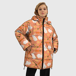 Куртка зимняя женская Зайцы с морковью паттерн, цвет: 3D-красный — фото 2