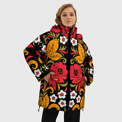 Куртка зимняя женская Хохлома узор, цвет: 3D-красный — фото 2