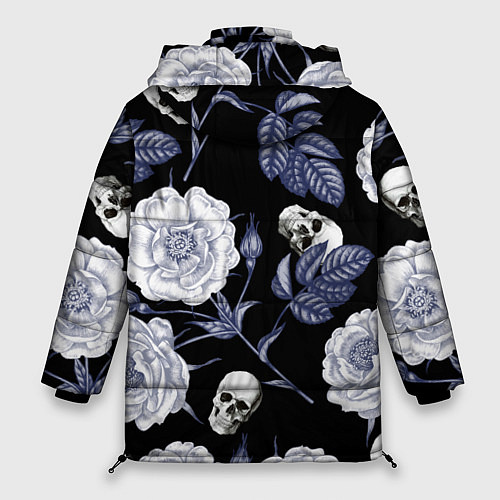 Женская зимняя куртка Черепа с розами / 3D-Черный – фото 2