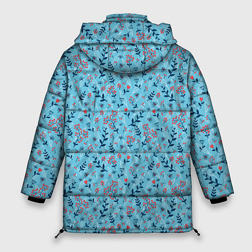 Женская зимняя куртка Листья и ягоды на голубом, паттерн / 3D-Светло-серый – фото 2