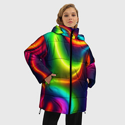 Куртка зимняя женская Неоновые радужные разводы, цвет: 3D-черный — фото 2