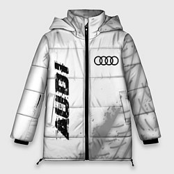 Куртка зимняя женская Audi speed на светлом фоне со следами шин: надпись, цвет: 3D-черный