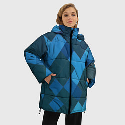 Куртка зимняя женская Синий прямоугольный паттерн, цвет: 3D-красный — фото 2