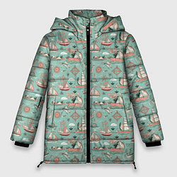 Куртка зимняя женская Парусники и корабли, цвет: 3D-черный