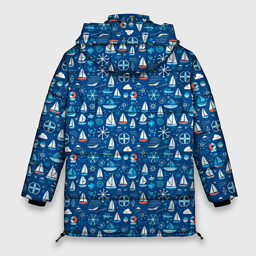 Женская зимняя куртка Кораблики синий фон / 3D-Черный – фото 2