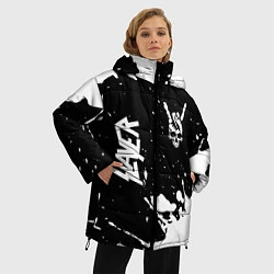 Куртка зимняя женская Slayer и рок символ на темном фоне, цвет: 3D-черный — фото 2