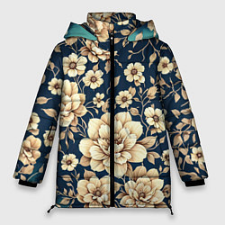 Куртка зимняя женская Золотые цветы узор, цвет: 3D-красный