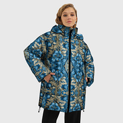 Куртка зимняя женская Сине-золотой цветочный узор, цвет: 3D-черный — фото 2