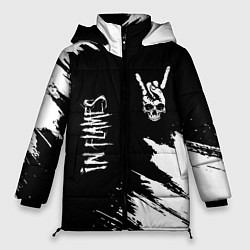 Куртка зимняя женская In Flames и рок символ на темном фоне, цвет: 3D-черный