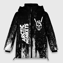 Куртка зимняя женская Arctic Monkeys и рок символ на темном фоне, цвет: 3D-черный
