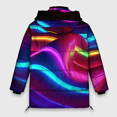 Женская зимняя куртка Неоновые волны фиолетового оттенка / 3D-Черный – фото 2