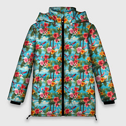 Женская зимняя куртка Гавайские цветочки паттерн