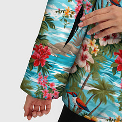 Куртка зимняя женская Разноцветные гавайские цветы, цвет: 3D-красный — фото 2