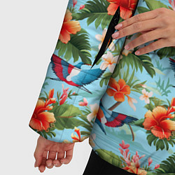 Куртка зимняя женская Разные гавайские цветочки, цвет: 3D-светло-серый — фото 2
