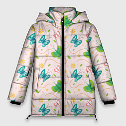 Куртка зимняя женская Прекрасные бабочки, цвет: 3D-черный