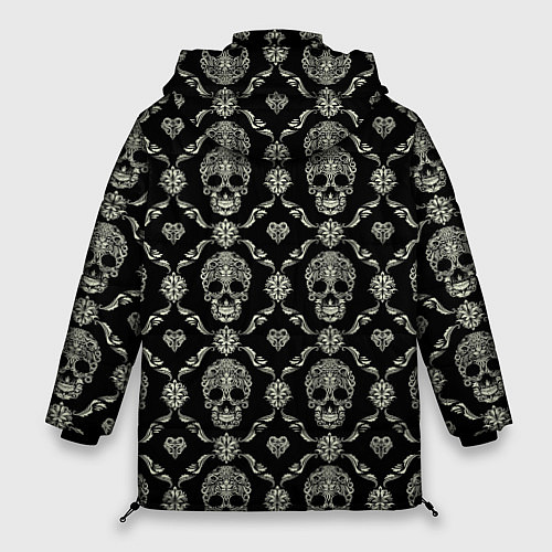 Женская зимняя куртка Узор с черепами Pattern with skulls / 3D-Светло-серый – фото 2