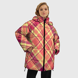 Куртка зимняя женская Орнамент красные желтые розовые клетки, цвет: 3D-красный — фото 2