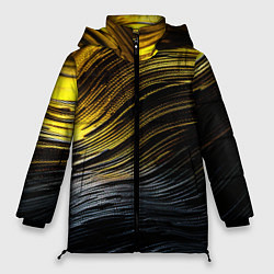Куртка зимняя женская Золотистые волны на черном, цвет: 3D-красный