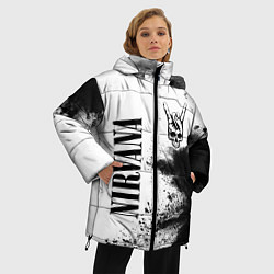 Куртка зимняя женская Nirvana и рок символ на светлом фоне, цвет: 3D-черный — фото 2