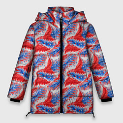 Женская зимняя куртка Белые синие красные узоры