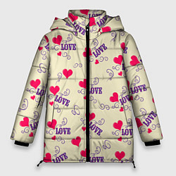Куртка зимняя женская Любовь - надпись и сердечки, цвет: 3D-черный