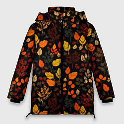 Женская зимняя куртка Осенние листья на черном фоне