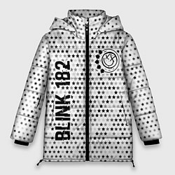 Куртка зимняя женская Blink 182 glitch на светлом фоне: надпись, символ, цвет: 3D-черный