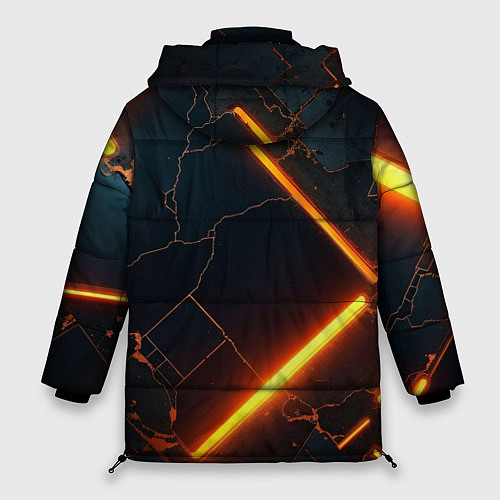Женская зимняя куртка Неоновые разломы - оранжевый / 3D-Черный – фото 2