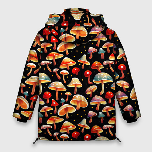 Женская зимняя куртка Разноцветный грибной паттерн / 3D-Черный – фото 2
