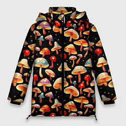 Женская зимняя куртка Разноцветный грибной паттерн
