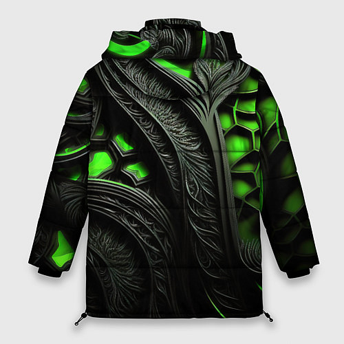 Женская зимняя куртка Green black abstract / 3D-Красный – фото 2