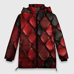 Женская зимняя куртка Кожаная красно черная текстура