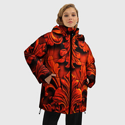 Куртка зимняя женская Объемные оранжевые узоры, цвет: 3D-черный — фото 2