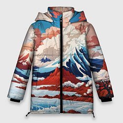 Куртка зимняя женская Пейзаж в Японском ретро стиле, цвет: 3D-красный