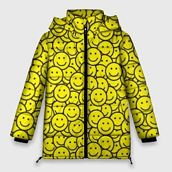 Куртка зимняя женская Счастливые смайлики, цвет: 3D-черный