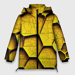 Женская зимняя куртка Желтые шестиугольники с трещинами - объемная текст