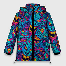Куртка зимняя женская Неоновые монстры - graffiti art style pattern, цвет: 3D-красный