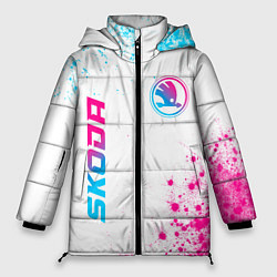 Куртка зимняя женская Skoda neon gradient style: надпись, символ, цвет: 3D-черный